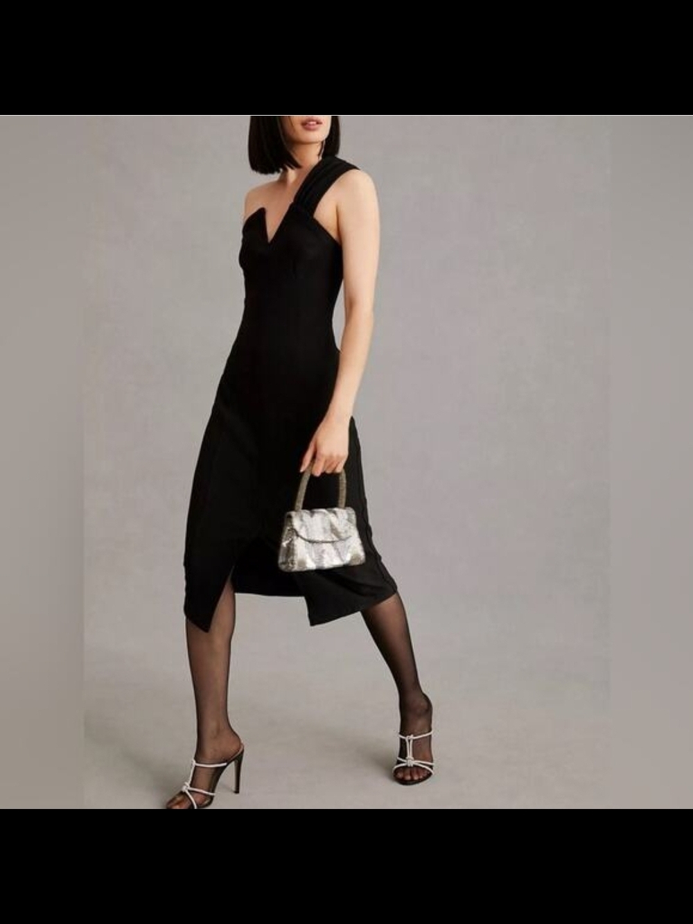 Black One-Shoulder Midi Dress - Elegant Evening Wear Size 4 Maeve Anthropologie